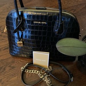Michael Kors Croc Embossed Bowling Bag Purse